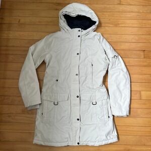 The North Face Womens HyVent Parka Jacket Off White Cream Hooded Long  Medium